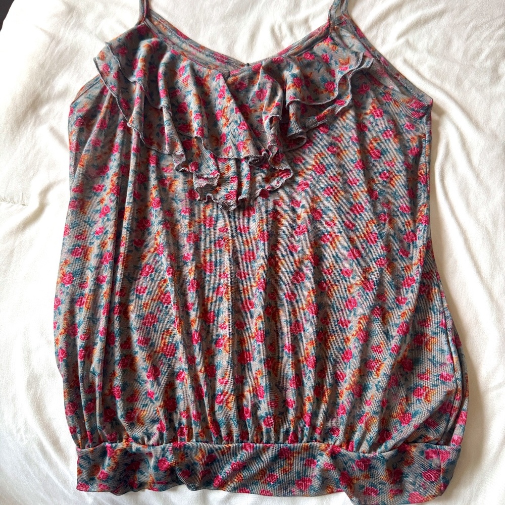 Flower, Sheer, Spaghetti StrapTank Top